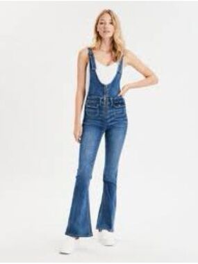 American Eagle Outfitters Blue Denim Flared Jeans Overalls